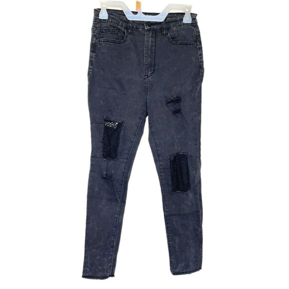Forever 21 Womens Small Jeans Distressed Ripped Mesh Frayed Gothic Emo Punk